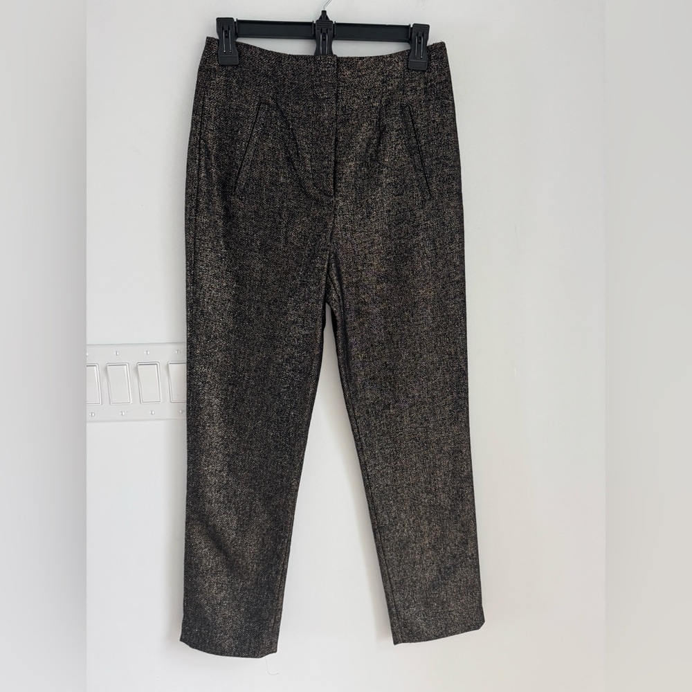 Veronica Beard Stila Pants Womens 2 Black Gold Sparkly Straight‎ Wool Blend NEW